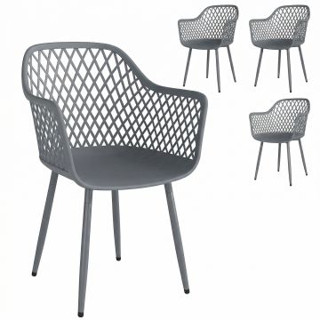 Outsunny Set 4 scaune de grădină, scaune din plastic rezistente la UV cu braț și spătar 56 x 51 x 84 cm gri închis | Aosom Romania