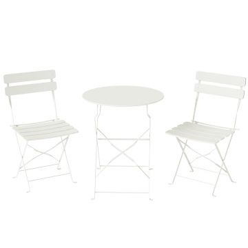 Outsunny Set bistro de grădină 3 piese pliabil Masă bistro cu 2 scaune Șezut cu lamele Picioare duble în X Alb-crem | Aosom Romania