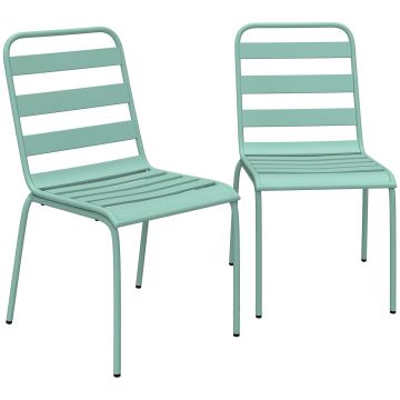 Outsunny Set de 2 Scaune Stivuibile din Metal, pentru Terasă și Grădină, Verde | Aosom Romania