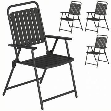Outsunny Set de 4 scaune de grădină pliabile pentru exterior cu cotiere, spătar și șezut cadru metalic 55x63x93 cm negru | Aosom Romania