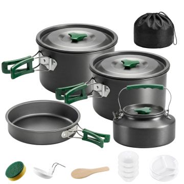 Outsunny Set de Vase pentru Camping 4-5 Persoane, Kit Gătit din Aluminiu, Gri | Aosom Romania