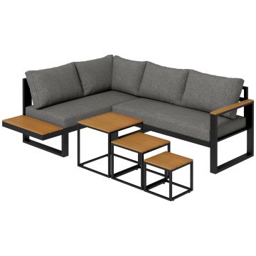 Outsunny Set living exterior 5 piese mobilier lounge pentru grădină, 148 cm x 61 cm x 71,5 cm, Gri + Natural | Aosom Romania