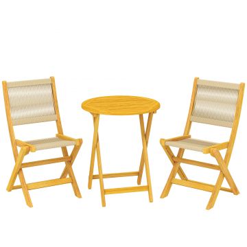Outsunny Set mobilier balcon 3 piese Polyrattan lemn pliabil Set mobilier grădină cu masă 2 scaune, respirabil | Aosom Romania