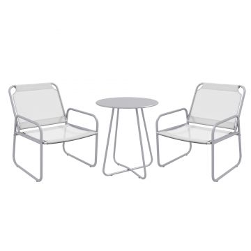 Outsunny Set mobilier de grădină 3 piese, 2 scaune cu tapițerie din material respirabil, 1 măsuță rotundă Ø60 cm, Gri deschis | Aosom Romania