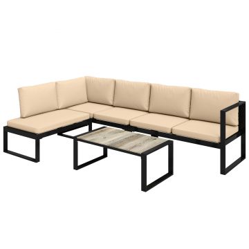 Outsunny Set mobilier de grădină 4 piese, set canapele cu 2 canapele duble, scaun fără brațe, masă de cafea, pentru balcon, Khaki | Aosom Romania