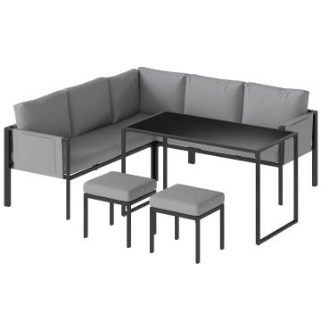 Outsunny Set mobilier de grădină Canapea colț exterior 6 piese Perne 10cm Masă înaltă și 2 taburete Gri | Aosom Romania