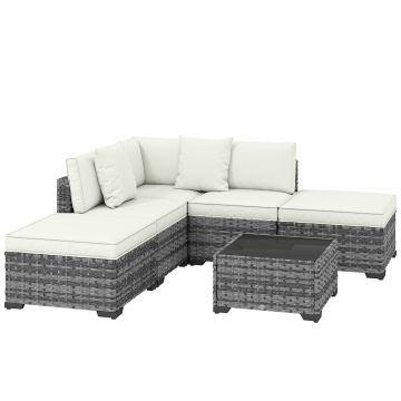 Outsunny Set Mobilier de Grădină din Ratan, 6 Piese, Fotoliu Colțar, Canapele fără Brațe, Suporturi pentru Picioare și Măsuță, Gri Amestecat | Aosom Romania