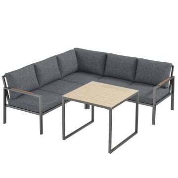 Outsunny Set Mobilier de Grădină Exterior 3 Piese 5 Persoane, 2 Canapele cu Perne Groase, 1 Masă de Cafea, 183x183x72cm, Gri Închis | Aosom Romania