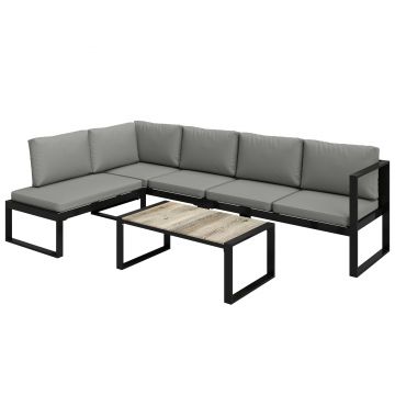 Outsunny Set Mobilier de Grădină Exterior Colțar 5 Persoane cu 2 Canapele, Scaun Fără Cotiere, Masă de Cafea, Gri Închis | Aosom Romania