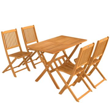 Outsunny Set mobilier de grădină FSC din lemn, set 5 piese pliabil, masă cu 4 scaune pliante, design cu lamele | Aosom Romania