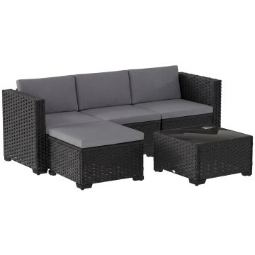 Outsunny Set Modular de Grădină din Rattan cu Perne, Canapea de Colț Gri, 5 Piese | Aosom Romania