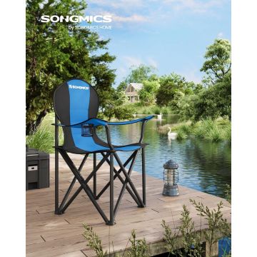 Scaun pliabil pentru camping, Songmics, max 250 kg, 90x55x102 cm, otel/tesatura Oxford/sezut din spuma, albastru