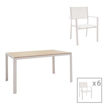 Set de 7 buc masa si scaune de gradina Nares-Moly aluminiu si plasa  alba 140x80x72.5 cm