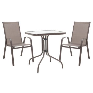 Set de cina 3 bucati Watson-Calan metal negru-tex Maron, maro, 70x70x70 cm