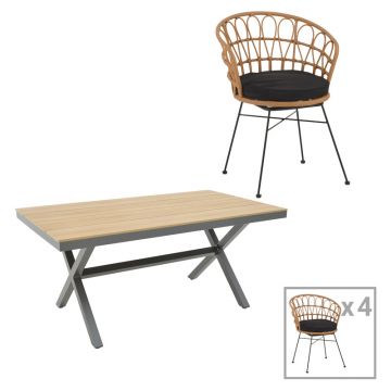 Set de Masa Thorio-Felicia 5  antracit aluminiu si placaj, Natural 160x90x75cm