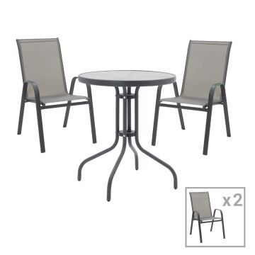 Set Masa de sufragerie Calan-Watson 3 metal Gri si sticla calita, D60x70 cm
