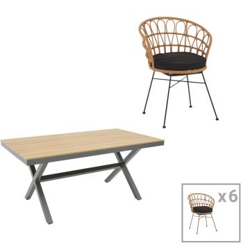 Set masa de sufragerie Thorio-Felicia 7  antracit aluminiu si placaj Natural 160x90x75cm