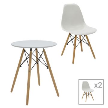 Set masa Julita 3  MDF si lemn de fag alb-Natural D60x73cm