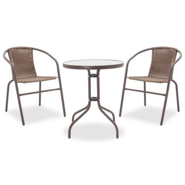 Set Masa si Scaune Gradina Watson-Obbi 3 Piese, Maro, 60x60x70 cm