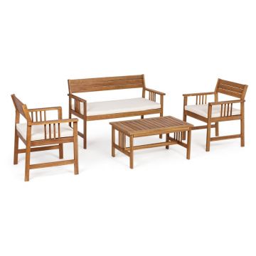 Set mobilier de grădină în culoare naturală închisă din lemn de acacia pentru 4 persoane Noemi – Bizzotto
