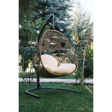 Balansoar de Gradina cu un singur loc Naso, Negru, 110x196x110 cm - Bej crem