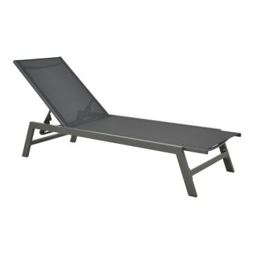 Șezlong cu functie de relaxare, Model Boka, Aluminiu și Textilena, Negru, 60x192x31 cm
