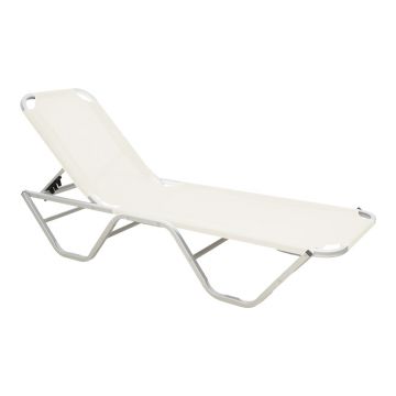 Șezlong stivuibil cu funcție relaxare Dessie, Aluminiu, Ecru, 59x193x29 cm