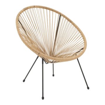 Fotoliu Acapulco, Metal și Rattan, Negru - Natural, 68x74x84 cm