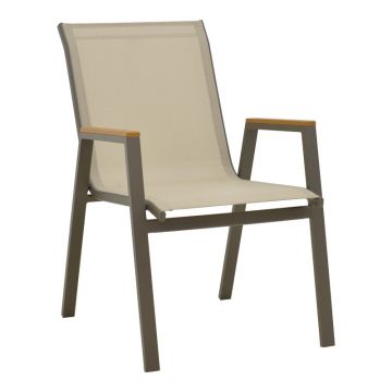 Fotoliu Azelie, Aluminiu și Textilena, 56x75x88 cm, Șampanie și Gri Deschis