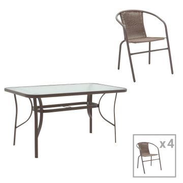 Masa de dining Ensure-Obbi set 5 buc metal-pe, maro, 120x70x70 cm