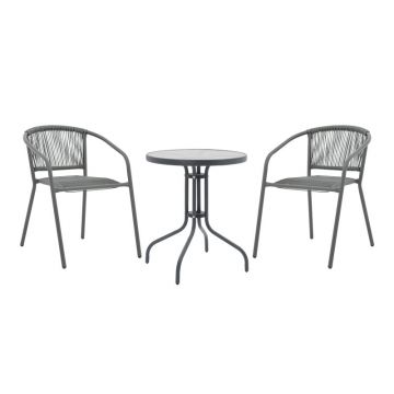 Masa de dining Watson-Lindaria set de 3 piese metal-antrenit sticla, Antracit, D60x70 cm