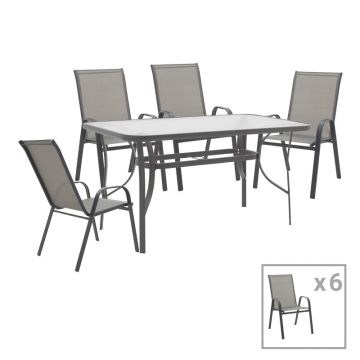 Masa de sufragerie Calan-Ensure set de 7 metal antracit inchis si textil, antracit, 140x80x70 cm