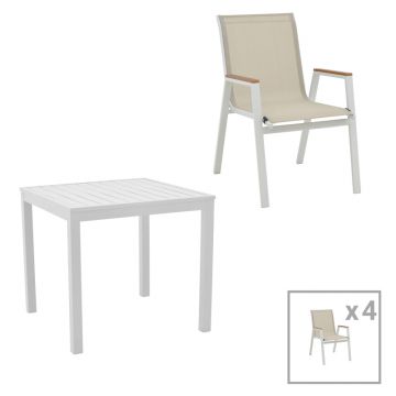 Masa de sufragerie Kliton - Azelie set de 5 aluminiu, alb, 80x80x74 cm