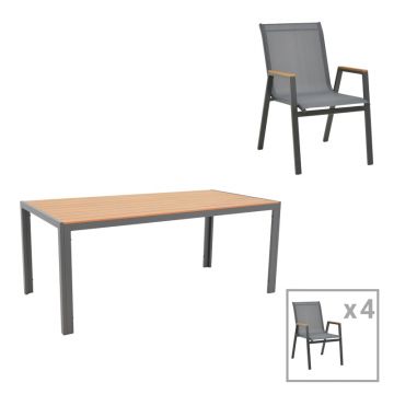 Masa de sufragerie Nares-Azelie set 5 antracit aluminiu si placaj, Natural, 180x90x72 cm