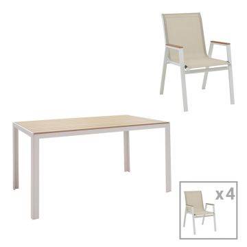 Masa de sufragerie Nares-Azelie Un set de 5 alb aluminiu si placaj Natural 140x80x72 cm
