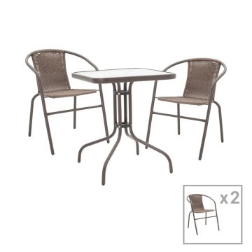 Obbi-Watson set de 3 mese de sufragerie maro din metal-pe ratan, 60x60x70 cm