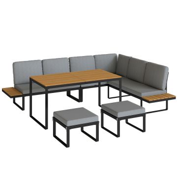 Outsunny Set de Canapea de Colț pentru Grădină, 6 Piese, cu Perne, Set de Exterior din Aluminiu 6-8 Persoane, Gri | Aosom Romania