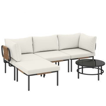 Outsunny Set grădină 5 piese, rattan modular în L cu perne, Kaki | Aosom Romania
