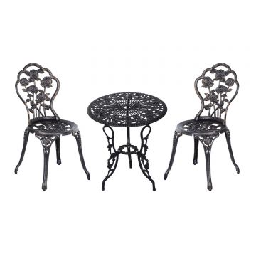 Outsunny Tavolo con sedia da giardino set da giardino in 3 pezzi, gruppo salotto, set da balcone, mobili da balcone, sedia da tavolo, Bronzo