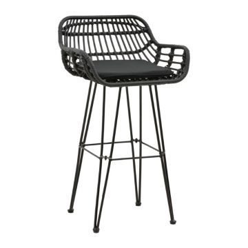 Scaun de bar Naoki cu perna pe picior negru-metal, negru, 52x50x90 cm