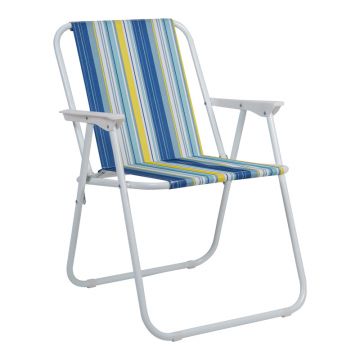 Scaun plajă-camping pliabil Jette, dungi, albastre alb, 53x56x73 cm