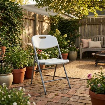 Scaun pliabil Heinner, 55x46x83 cm, otel/plastic, alb/gri