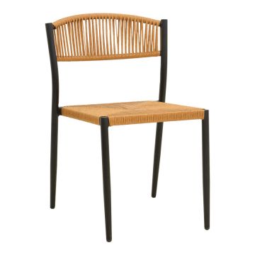 Scaun stackabil Cura, aluminiu negru, ratan natural, 50x58x78 cm - și rezistent pentru fiecare încăpere!