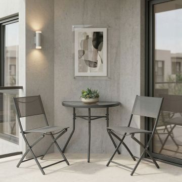 Set 3 masa si scaune gradina, Bion Jeve, Antracit, 40x70x65 cm