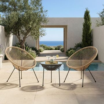 Set 3 masa si scaune gradina V2, Acapulco, Negru, 50x50x52 cm