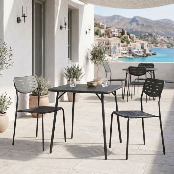 Set 3 masa si scaune gradina V2, Moraja, Negru, 70x70x73 cm