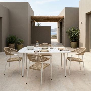 Set 5 masa si scaune gradina, Ammos Vista, Alb, 80x150x72 cm