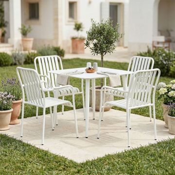 Set 5 piese masa si scaune gradina, Heven Vista, Alb, 80x80x72 cm