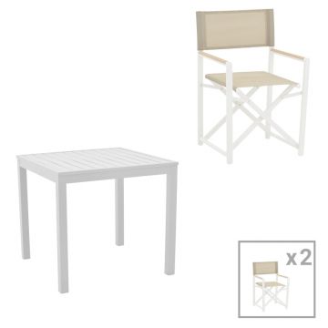 Set de 3 buc masa si scaune de gradina Kliton-Mabu set de 3 aluminiu, alb, 80x80x74 cm