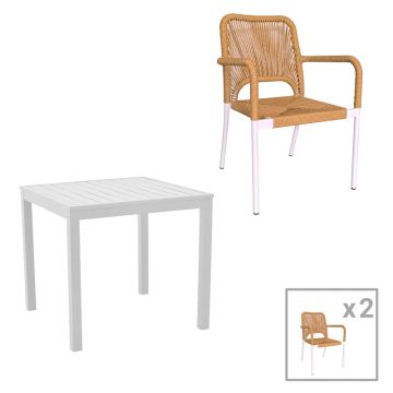 Set de 3 buc masa si scaune de gradina Kliton-Norture aluminiu, alb, 80x80x74 cm